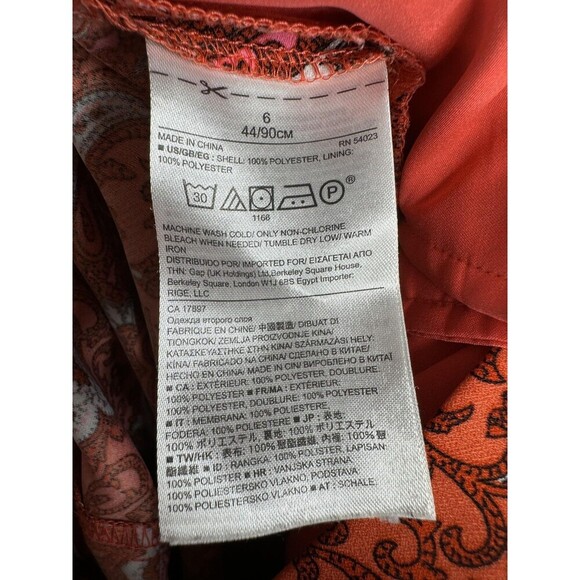 Banana Republic Romper Womens 6 Orange Paisley Print Wrap V-Neck Short Sleeve - Picture 9 of 9